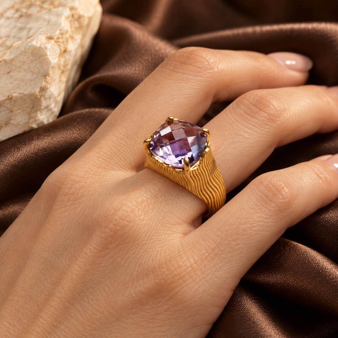 Gilded Desert Amethyst Ring
