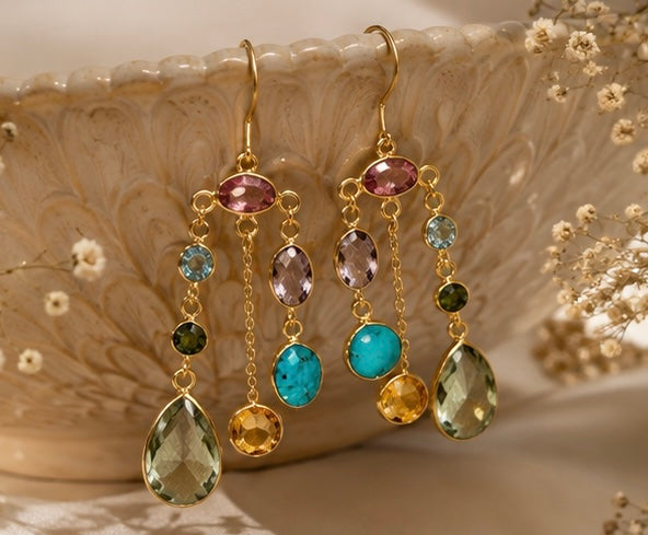 Zarif Turquoise, Topaz & Tourmaline Chandelier Earrings