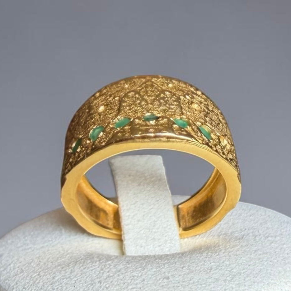 One of a Kind Emerald Gold Ring – Handmade Textured 18k Gold Plated Sterling Silver Statement Ring