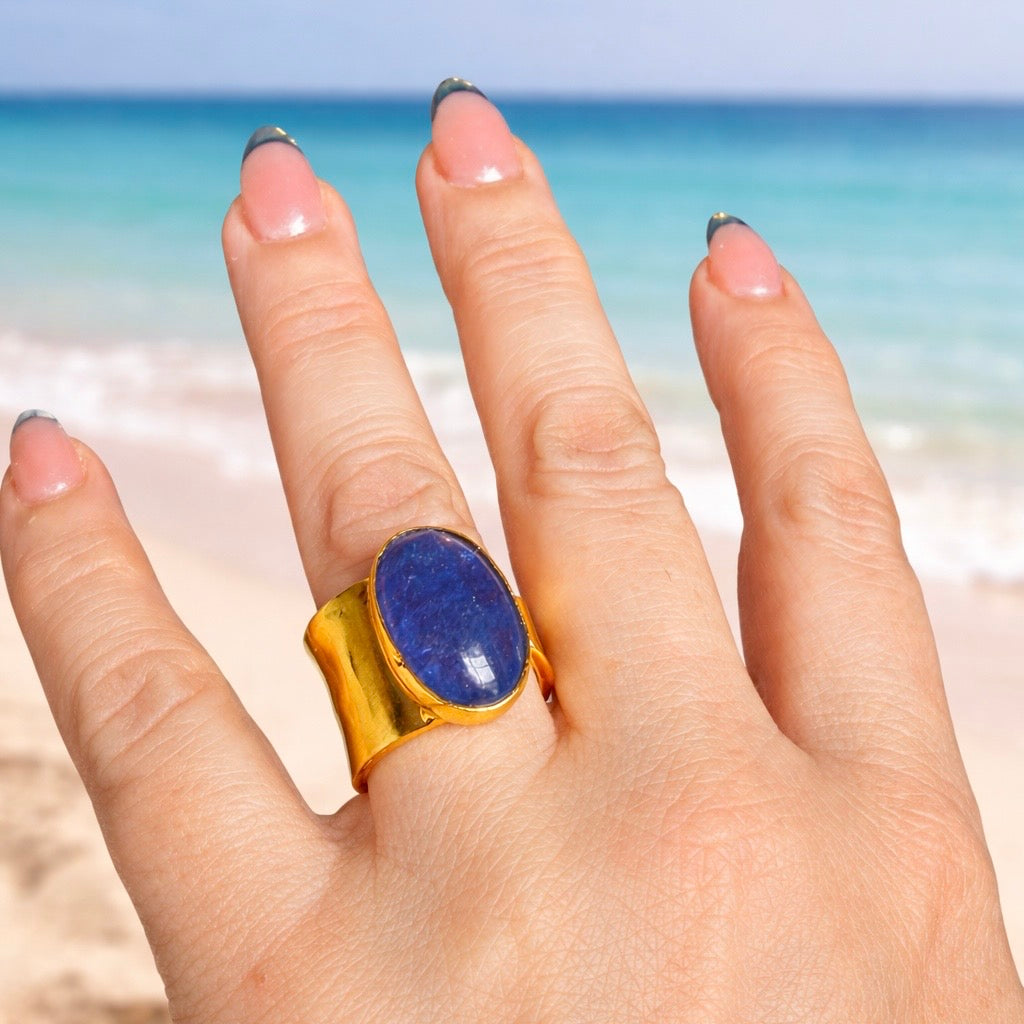 One-of-a-Kind Tanzanite Wraparound Statement Ring – 18K Gold Plated Sterling Silver