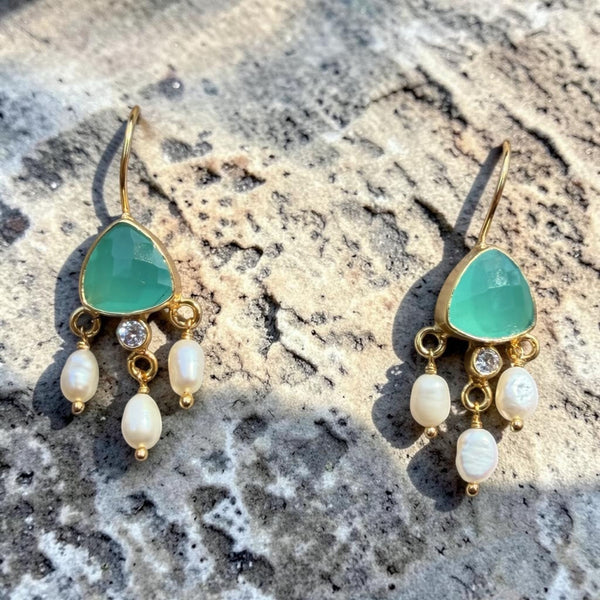 Celeste Gemstone & Pearl Drop Earrings