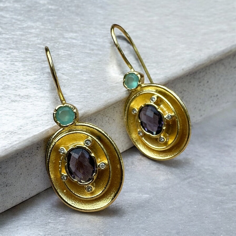 Amethyst & Aquamarine Gold-Plated Statement Earrings