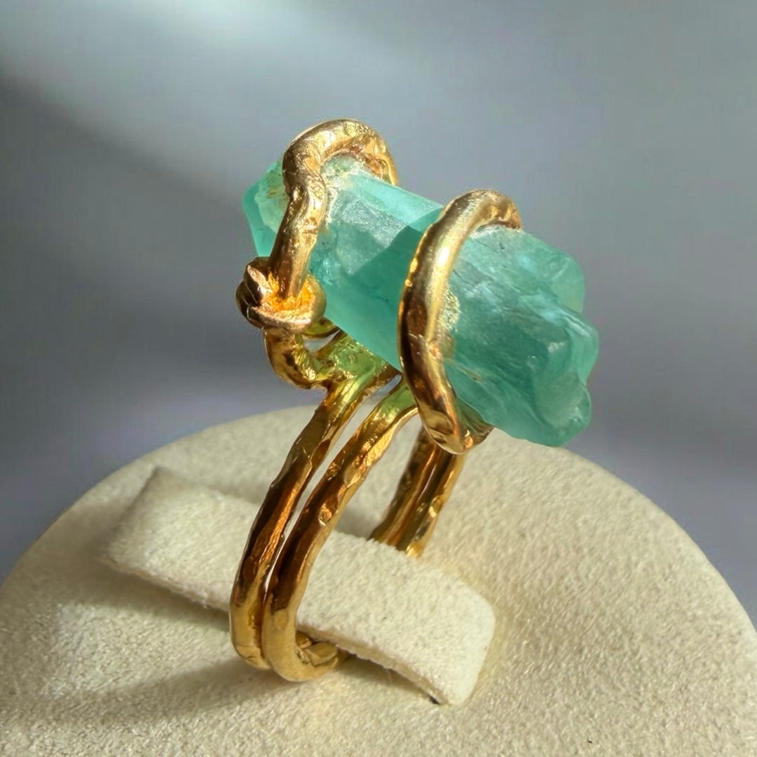 Natural Aquamarine Crystal Wrap Ring – 18K Gold Vermeil