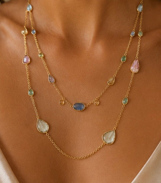 Zarif Mixed Tourmaline & Tanzanite Two-Layer Necklace
