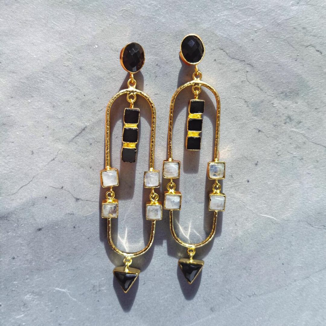 Aurelia Arch Earrings | Natural Gemstone Statement Earrings | 18K Gold Plated
