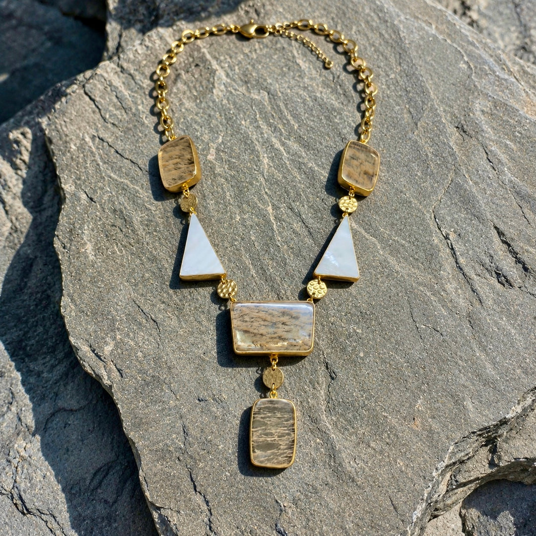 Rutilated Quartz & Pearl Statement Necklace