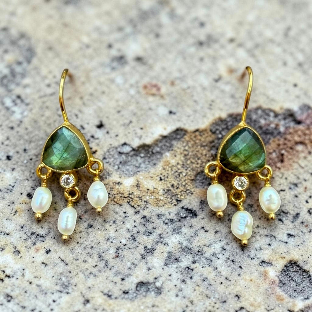 Celeste Gemstone & Pearl Drop Earrings