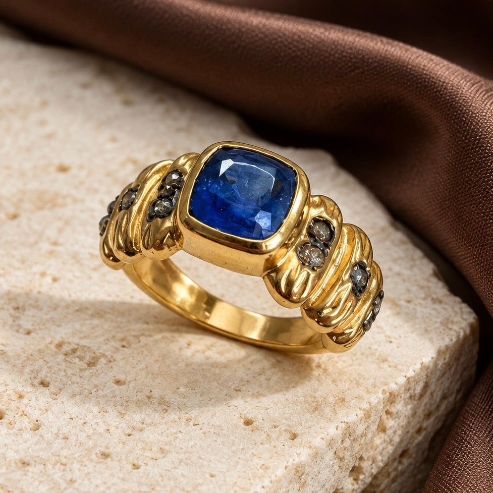 The Kyanite Empress square Kyanite & Diamond Statement Ring