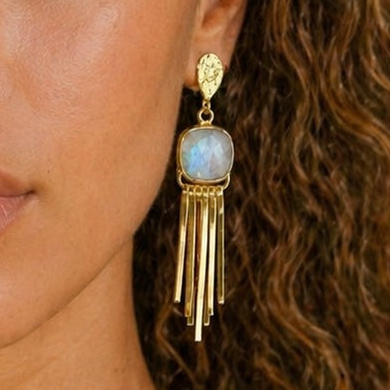 Cosmic Flame Earrings – Gold Statement with Moonstone