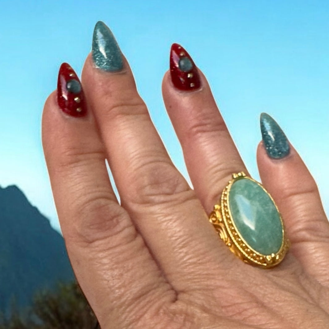 Moonlight Sorceress Labradorite Ring &amp; Amazon Queen Amazonite Ring