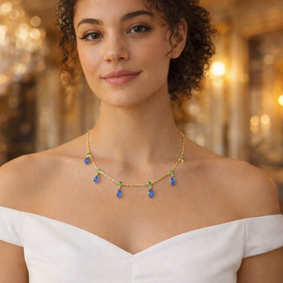 Tanzanite & Emerald Drop Necklace