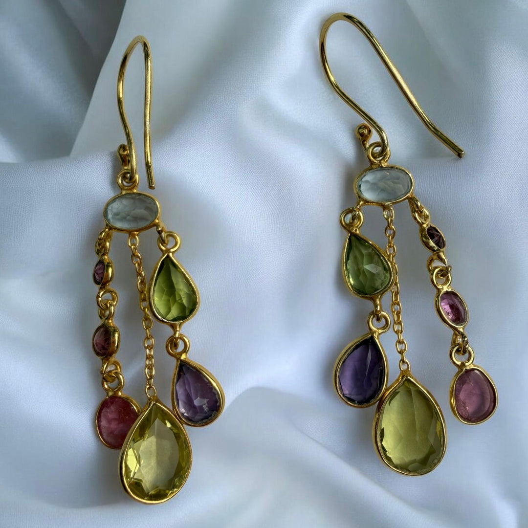 Golden Cascade Gemstone Earrings