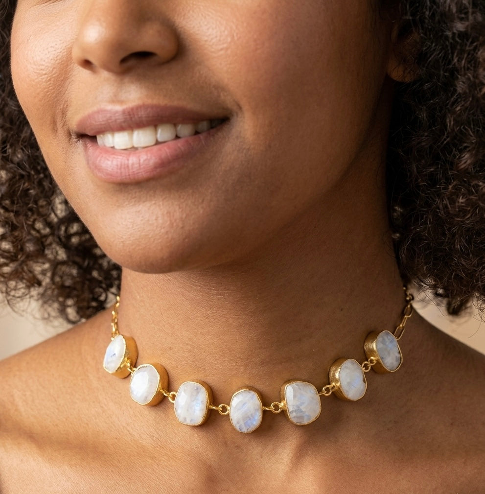 Seven-Stone Rainbow Moonstone Choker