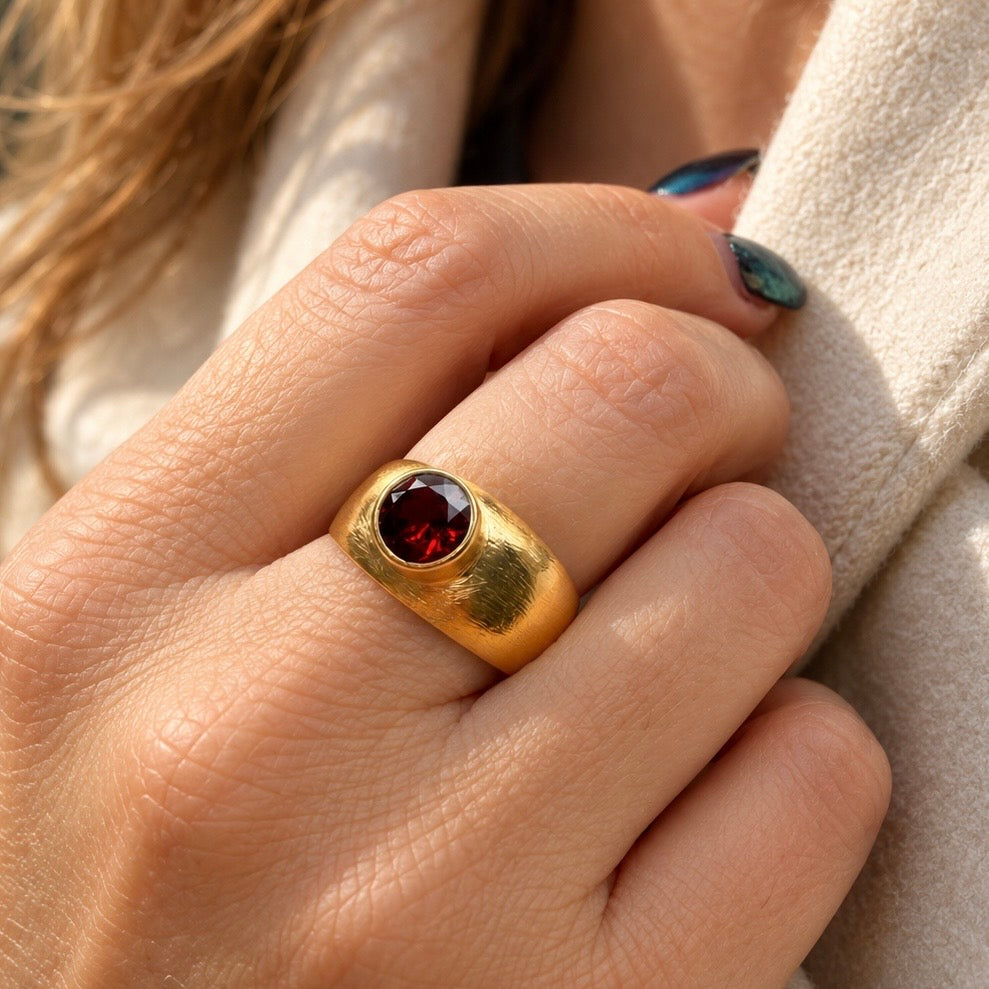Crimson Garnet Sunring Ring