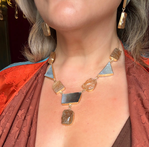 Ethnic Allure Abalone And Citrine Necklace And Earring Set