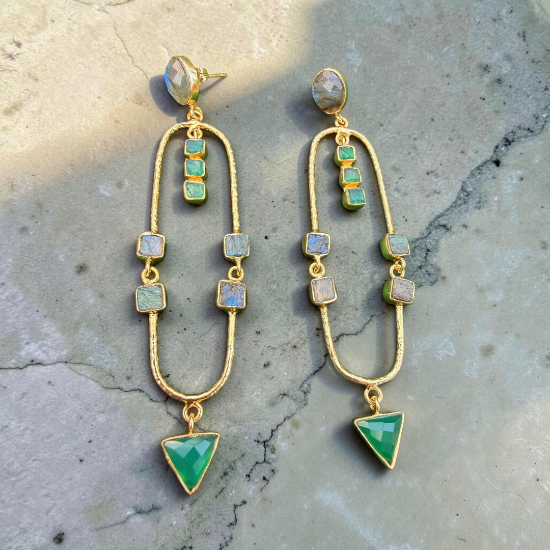 Aurelia Arch Labradorite And Emerald Earrings