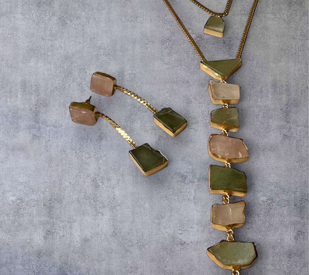 Athena's Light Rose Quartz & Prasiolite Necklace - Healing Crystal Jewellery