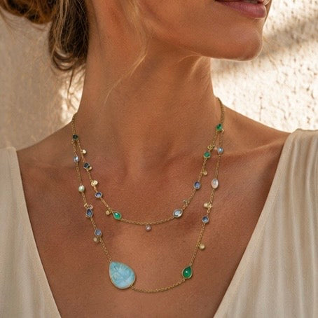 Zarif Larimar & Tourmaline Two-Layer Necklace
