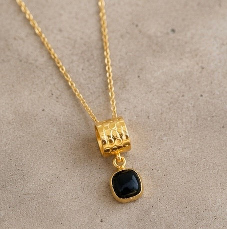 Obsidian Whisper Necklace | Black Obsidian 18K Gold Plated Pendant