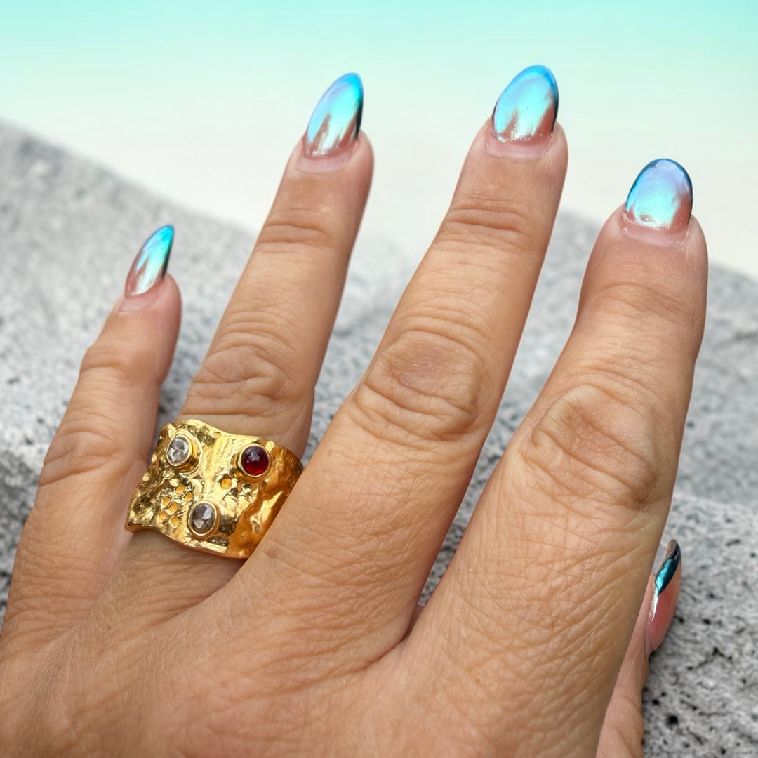 The Byzantine Relic Garnet Cabochon & Topaz Ring