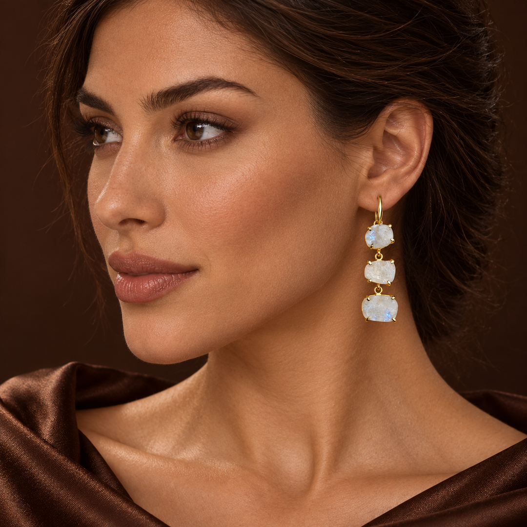 Three Tier Raw Crystal Drop Earrings
Moonstone