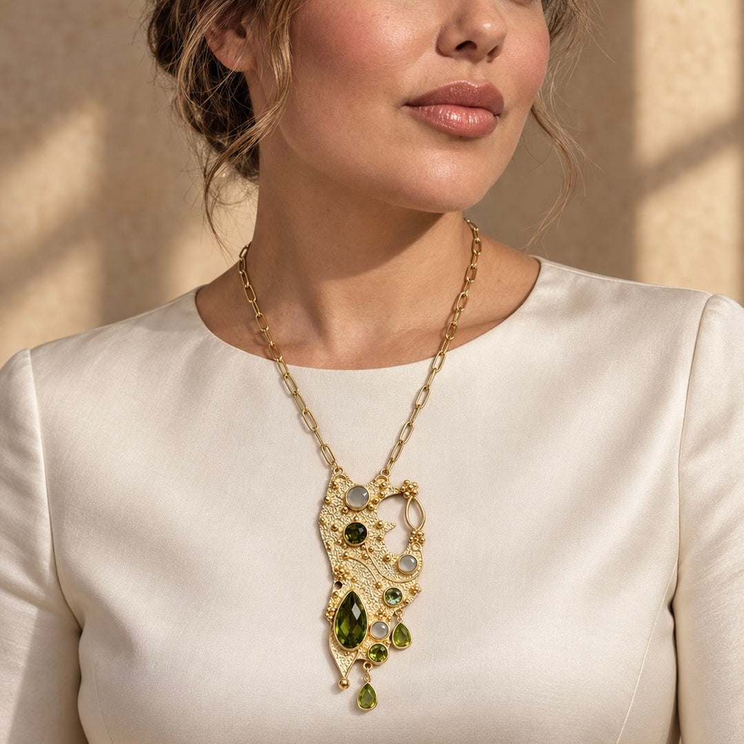 The Byzantine Empress Moonstone and Peridot Necklace