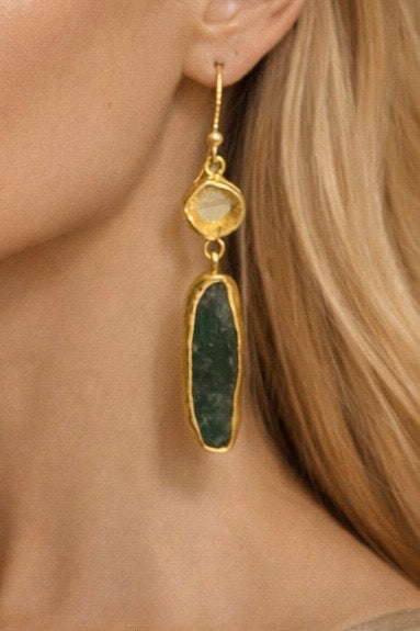 Ethnic Allure Citrine & Emerald Gold Earrings