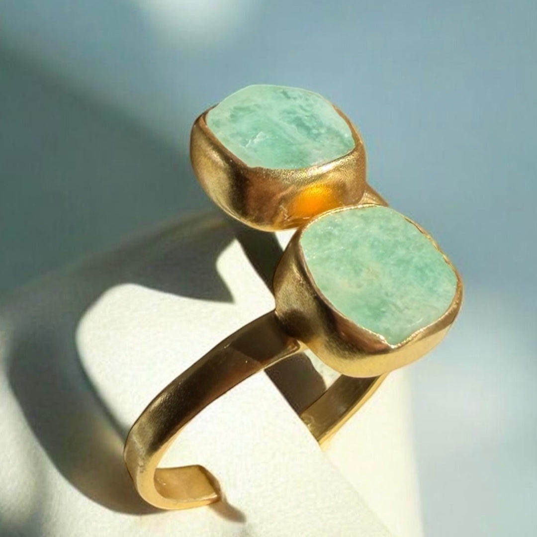 Double Stone Wrap Around  Ring 925 Sterling Silver 18K Gold Plated
