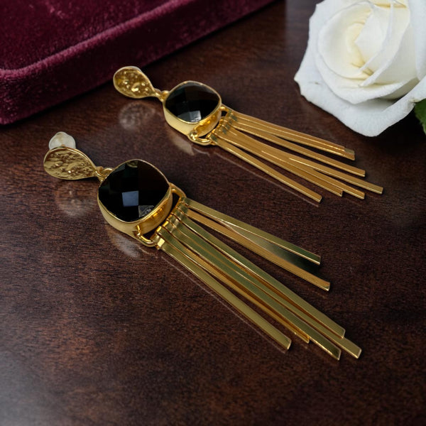 Cosmic Flame Earrings Gold Statement with Black Obsidian
