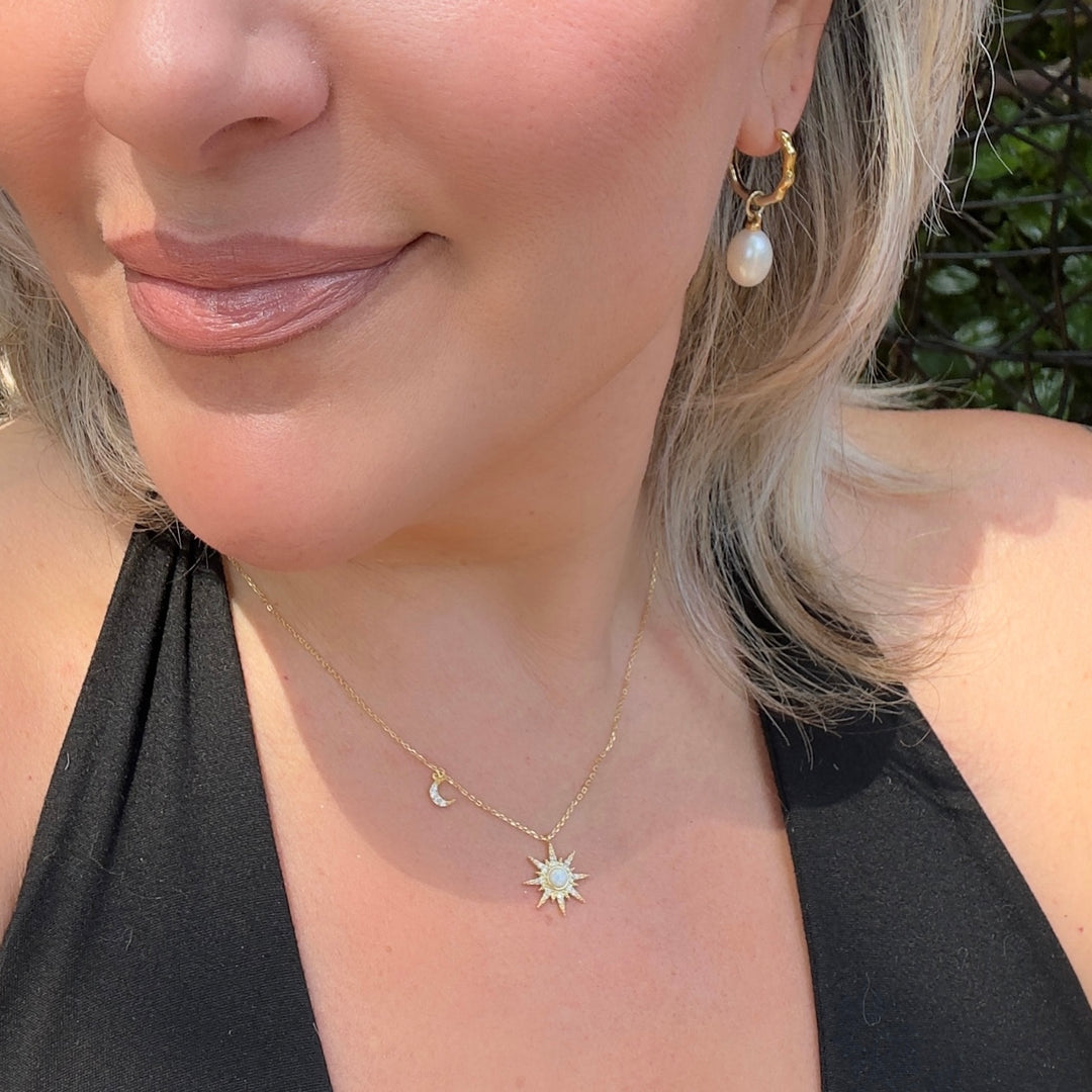 When The Sun Meets The Moon Opal Pendant Necklace