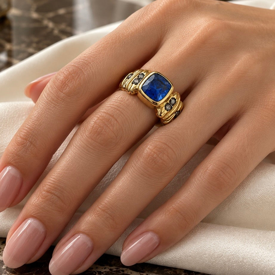 The Kyanite Empress square Kyanite & Diamond Statement Ring