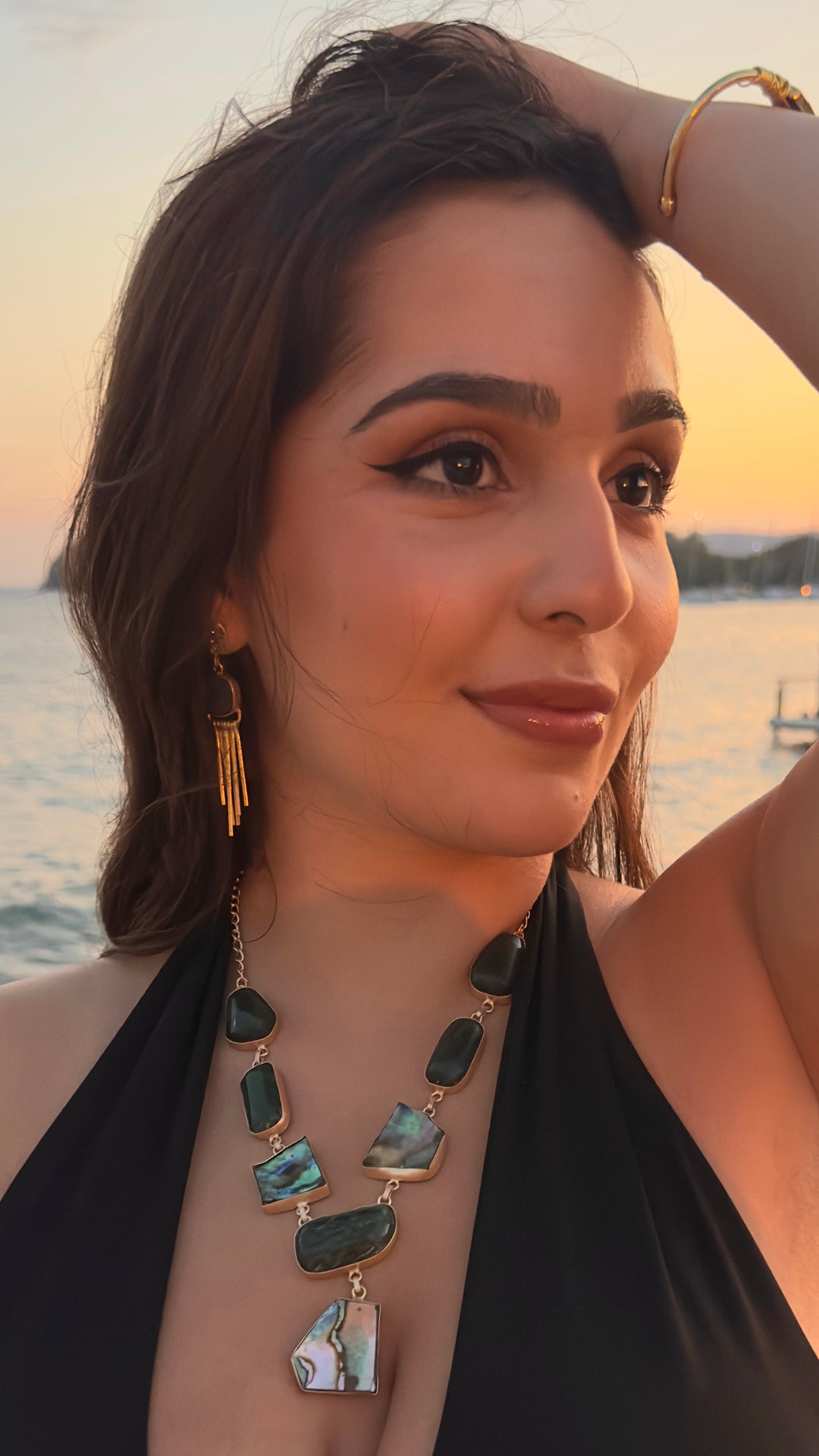 The Ethnic Allure Green Aventurine & Abalone Shell Necklace and Earring Set