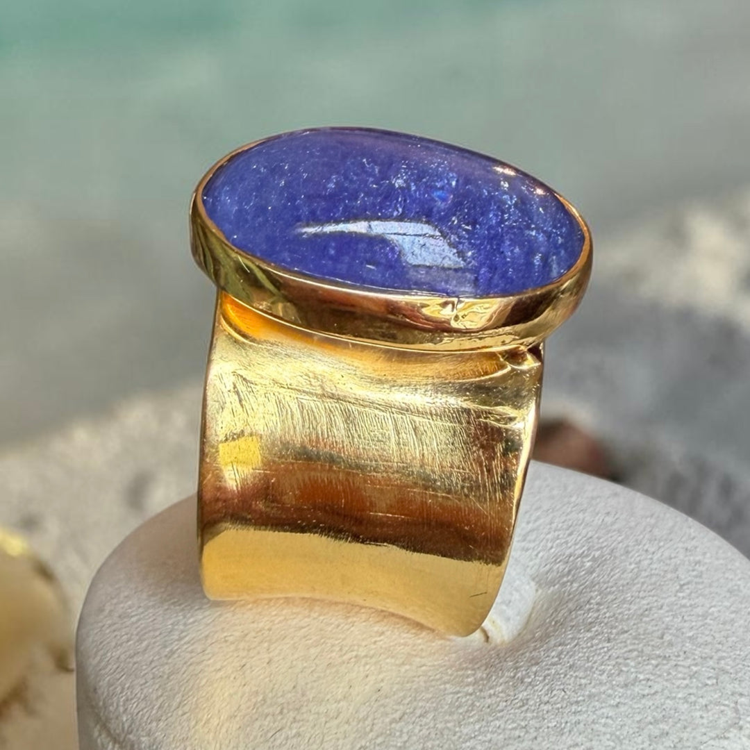 One-of-a-Kind Tanzanite Wraparound Statement Ring – 18K Gold Plated Sterling Silver