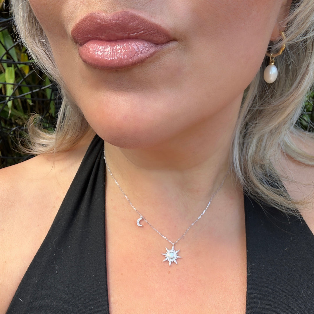 When The Sun Meets The Moon Opal Silver Pendant Necklace