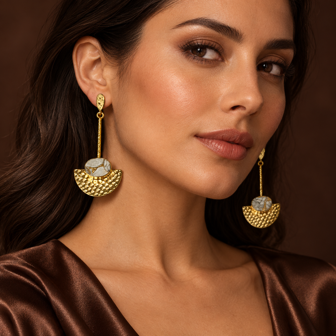 Hammered Mojave Drop Earrings White Howlite