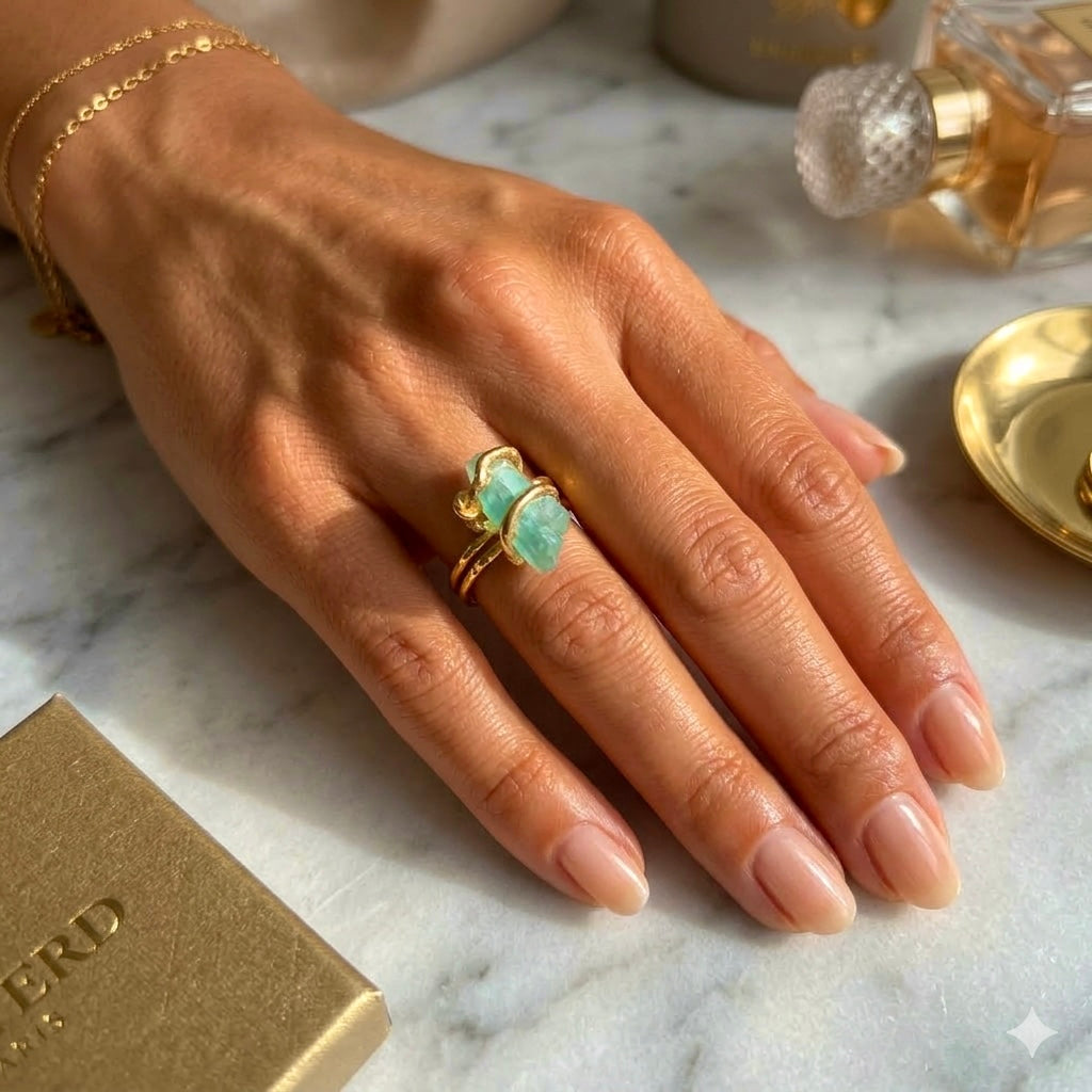 Natural Aquamarine Crystal Wrap Ring – 18K Gold Vermeil