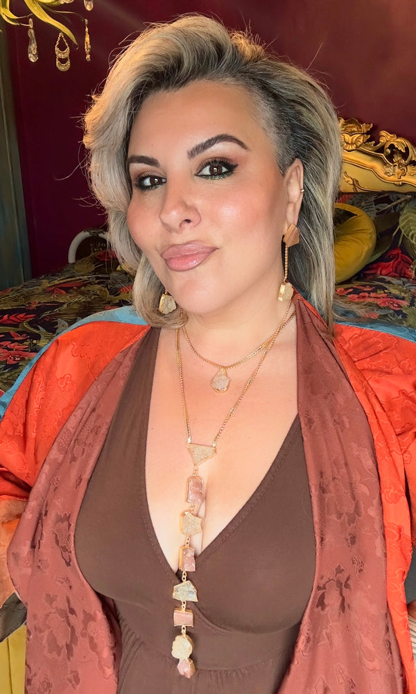 Athena's Light Pink Opal & Rutilated Quartz Necklace and Earring Set