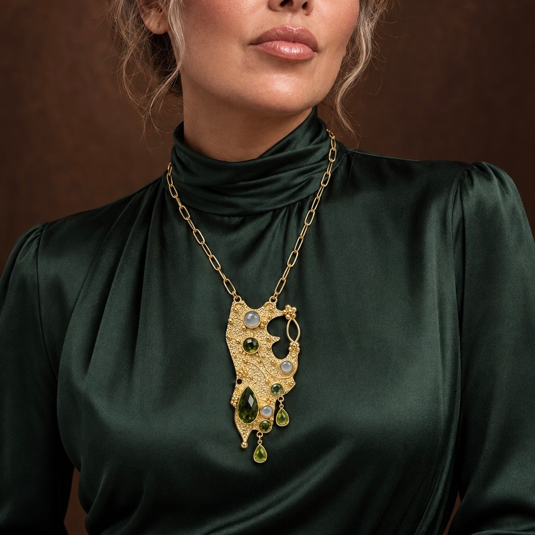 The Byzantine Empress Moonstone and Peridot Necklace