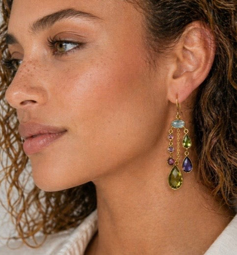 Golden Cascade Gemstone Earrings