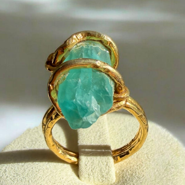Natural Aquamarine Crystal Wrap Ring – 18K Gold Vermeil