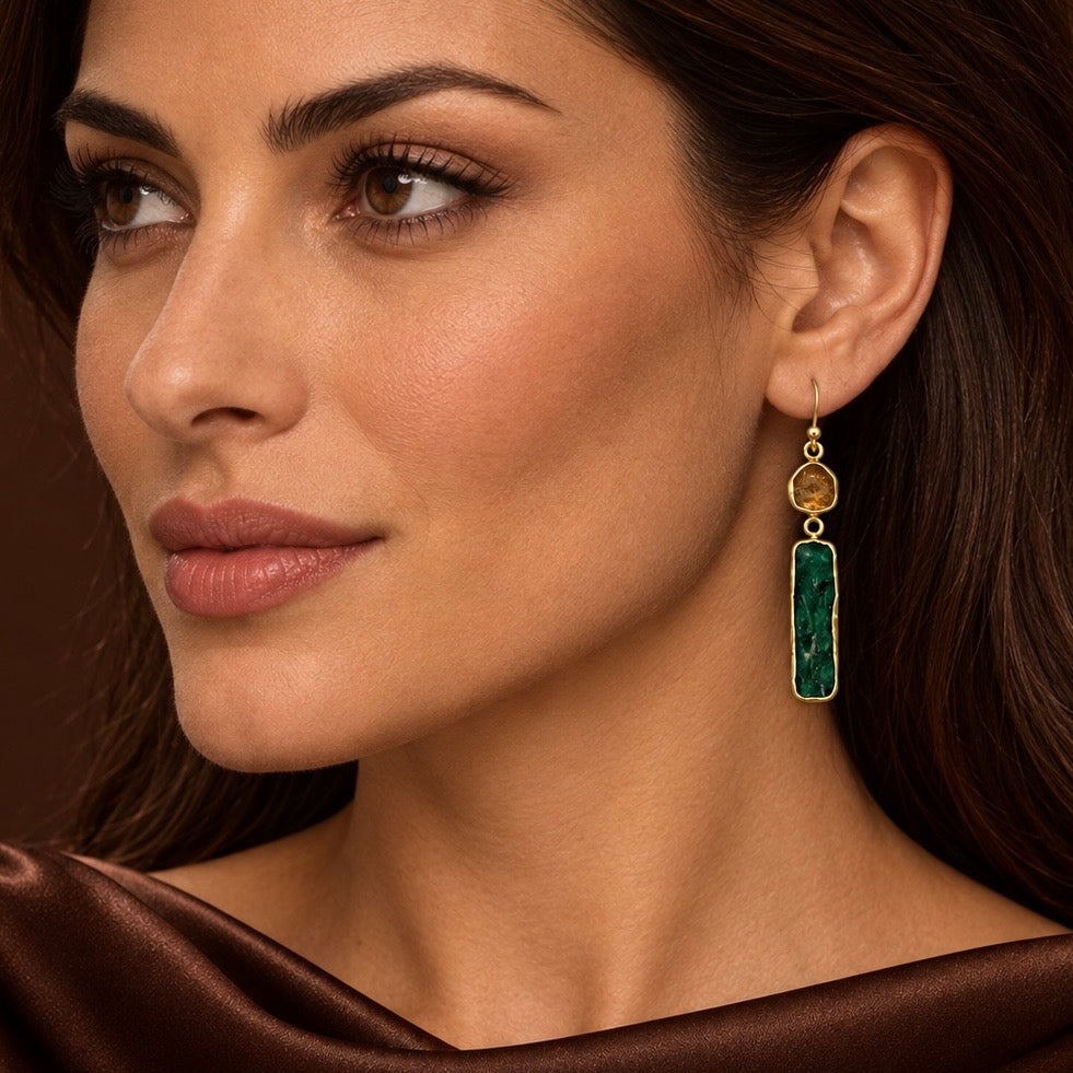 Ethnic Allure Citrine & Emerald Silver &Gold plated Earrings
