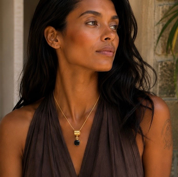 Obsidian Whisper Necklace | Black Obsidian 18K Gold Plated Pendant
