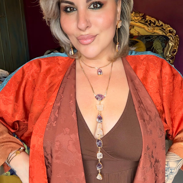 Athena's Light – Amethyst & Clear Quartz Necklace With Earrings