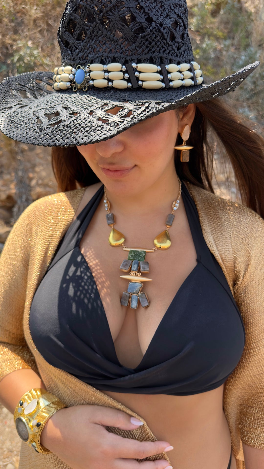 Gaia’s Rhythm Green Qaurtz and Smokey Labradorite Necklace