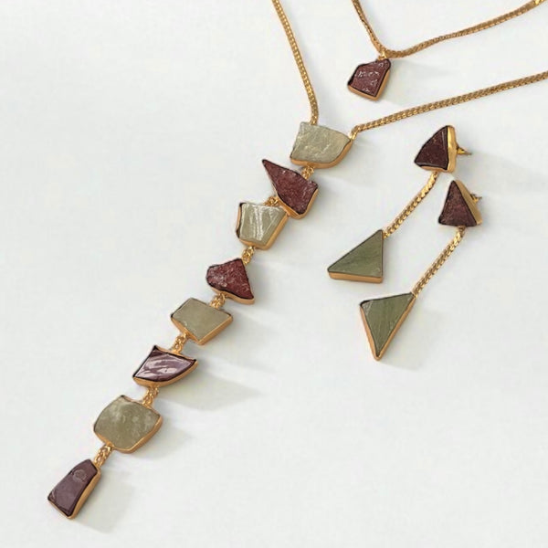 Athena’s Light Red Jasper And Prasiolite Necklace Set