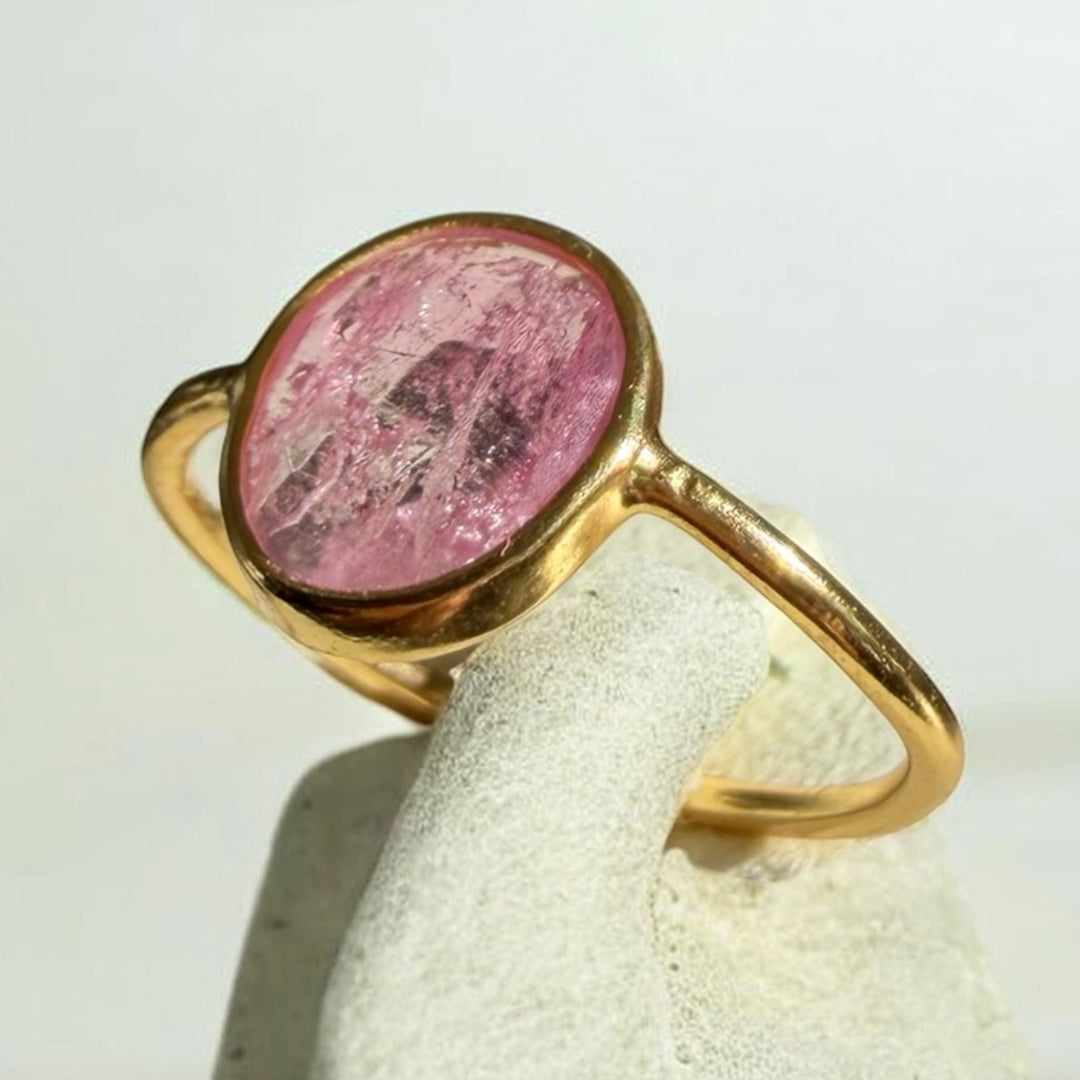 Natural Pink Tourmaline Ring – 18K Gold Vermeil