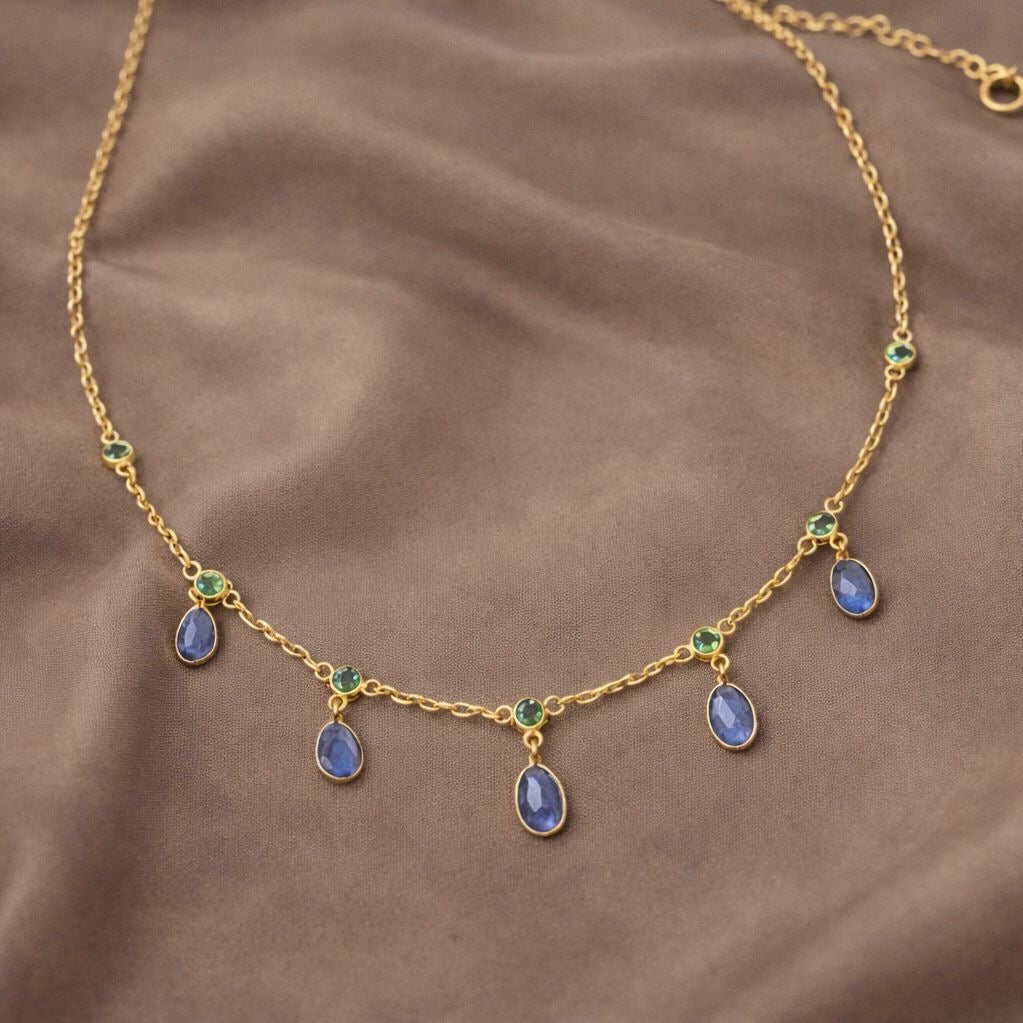 Tanzanite & Emerald Drop Necklace