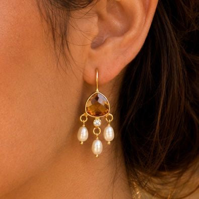 Celeste Gemstone & Pearl Drop Earrings