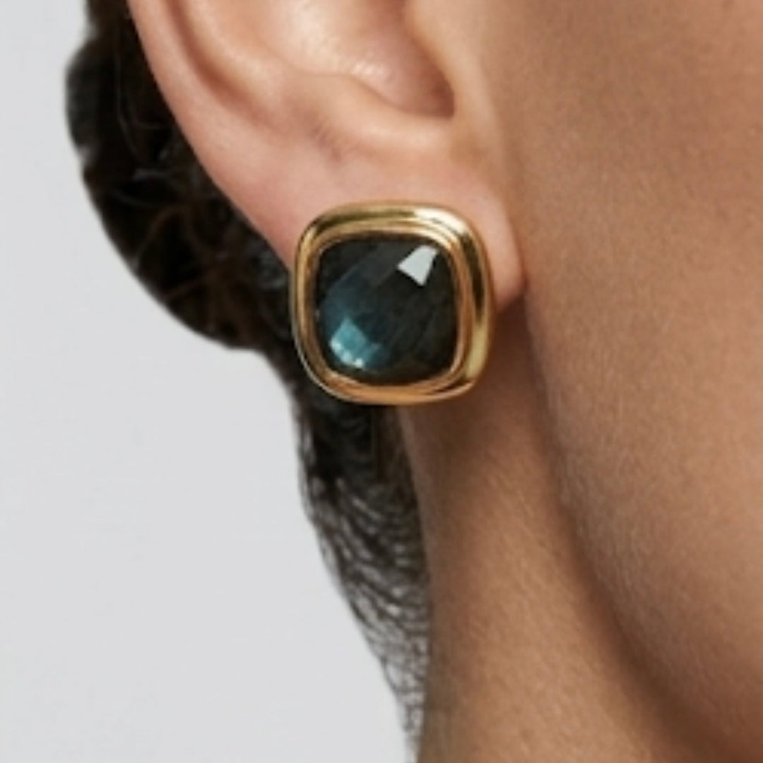 Aurora Glow Labradorite Square Stud Earrings