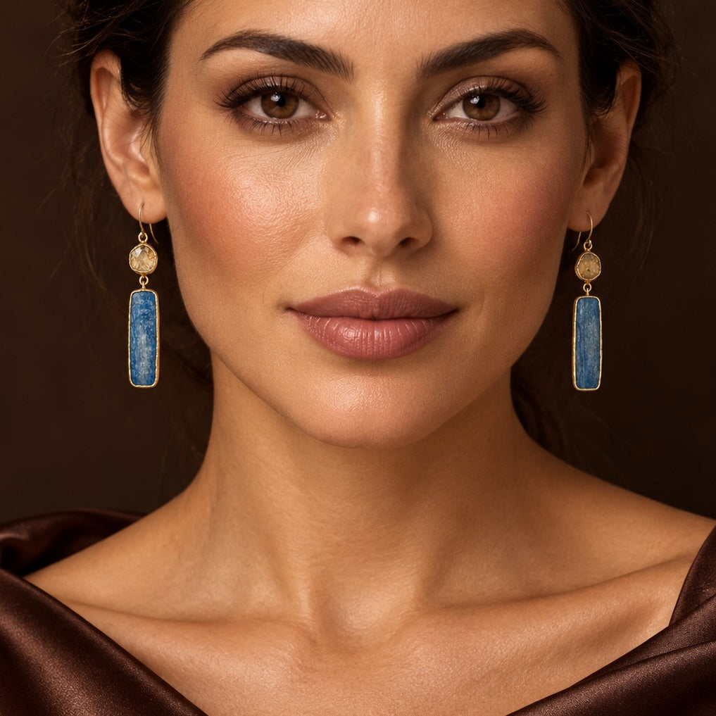 Ethnic Allure Citrine & Kyanite Silver and Gold plated  Earrings